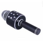 Elegantni crni dizajn sa metalnim detaljima karaoke mikrofona