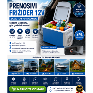 Prenosivi frižider 12V sa grejaćem za hranu i piće 7.5L