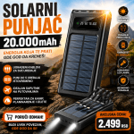 Solarni punjač 20000mAh sa solarnim panelima i LED svetlima