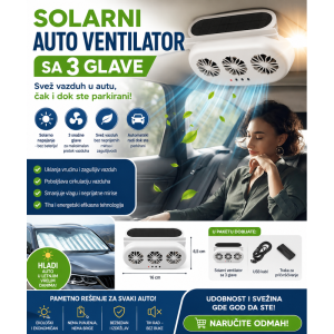Solarni Auto Ventilator sa 3 Glave – Svež vazduh u autu, čak i dok ste parkirani! ☀️🚗