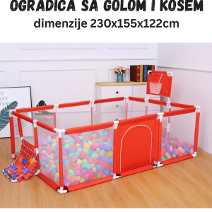 Dečija sigurnosna ogradica za igru – sa košem za basket i golom 230*155*122cm