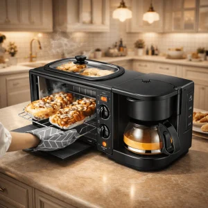 3u1 Aparat za Doručak – Mini Rerna, Aparat za Kafu i Tiganj u Jednom