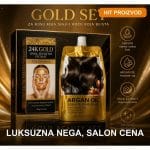 24K Gold Beauty Set – zlatna peel-off maska za lice i argan keratin maska za kosu na beloj podlozi