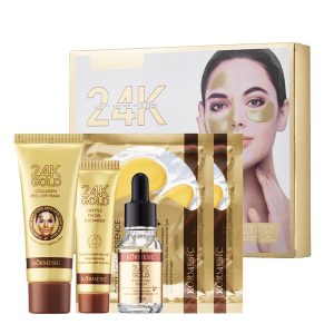 24K zlatni set za negu lica — u upotrebi