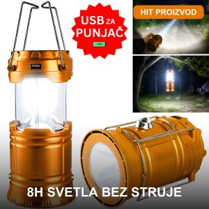 solarna lampa fenjer sa punjačem telefona — prednja strana