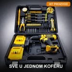Aku bušilica sa priborom — kompletan set alata u organizovanom koferu
