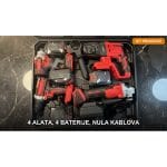 Aku set 4u1 bušilica brusilica udarni odvijač sa 4 punjive baterije — crveni