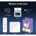 H96 MAX TV Box sa prikupljenim priključcima i daljinom za upravljanje