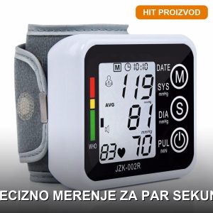 Aparat za merenje krvnog pritiska za zglob — digitalni tlakomjer prikazan sa prednje strane