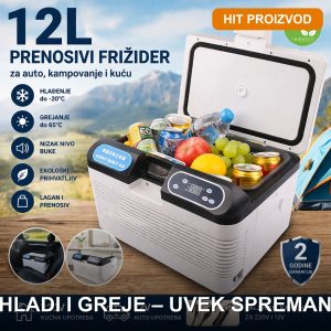 Auto frižider 12V prenosivi 12L – hladi i greje, radi na 12V i 220V