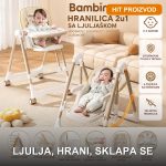 Bambino hranilica za bebe sa ljuljaškom — sklopiva sa točkićima, podesivim naslonom i tacnom