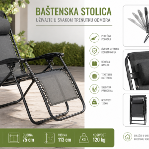 baštenska ležaljka stolica — prednja strana