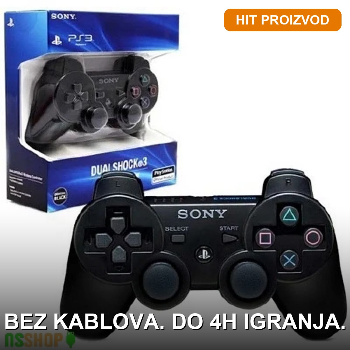 Bežični džojstik za PS3 — crni Bežični džojstik za PS3 crne boje sa punjivom baterijom i USB kablom