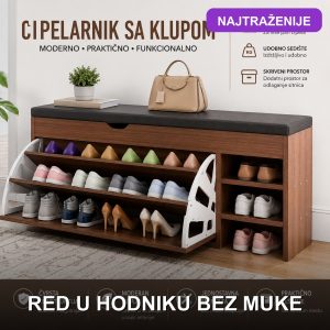 Cipelarnik sa sedištem i policama za hodnik i predsoblje – moderan ormar za cipele