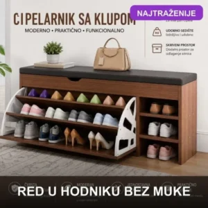 Cipelarnik sa sedištem i policama — braon boja