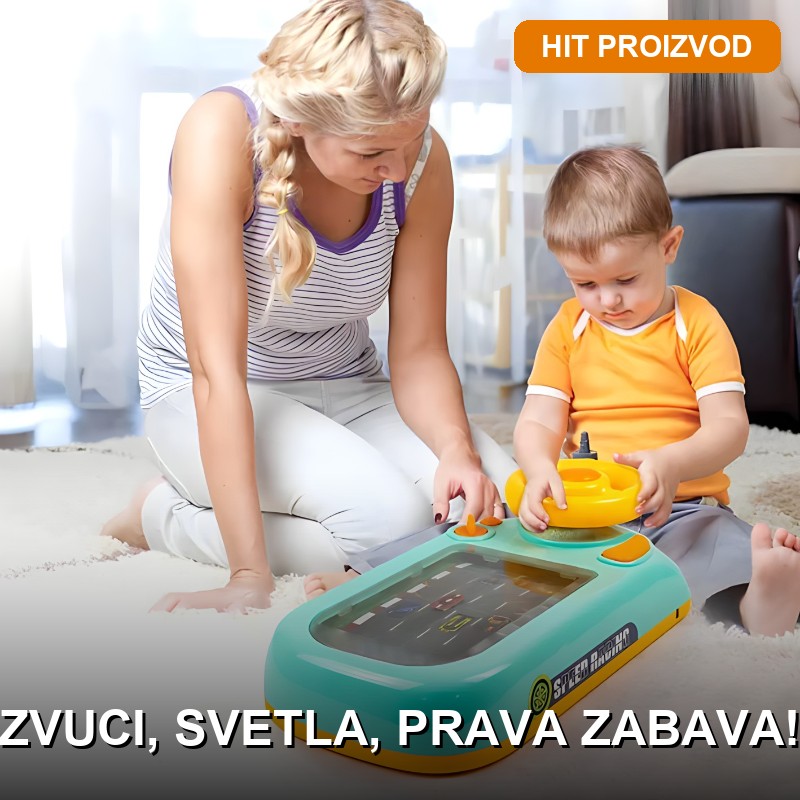 Dečja igračka simulacija vožnje sa volanom Dečja igračka simulacija vožnje sa volanom — zvuci motora i svetlosni efekti za malu decu