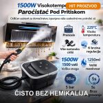 Digitalni paročistač za dom sa 6 brzina i 8 četki — 1500W, para do 105°C