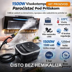 Digitalni paročistač za dom sa 6 brzina i 8 četki — 1500W, para do 105°C