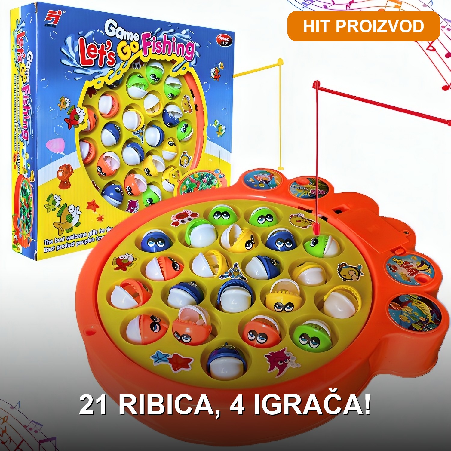 Društvena igra Pecanje XL Društvena igra pecanje za decu — Pecanje XL sa 21 ribicom i 4 pecaljke, XL model 35x30cm