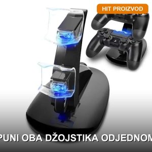 Dualni punjač za PS4 džojstik sa LED indikatorima i držačem za dva kontrolera