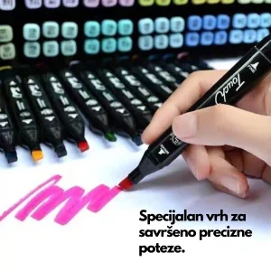 Flomasteri iz seta raspoređeni po bojama sa vidljivim vrhovima