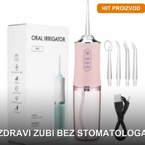 Električni oralni irigator za čišćenje zuba i desni — vodeni flosser bele boje