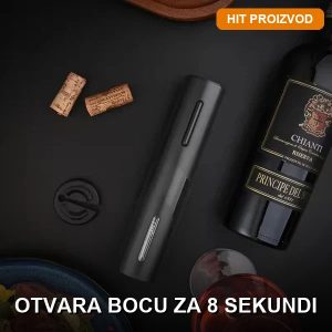 Električni otvarač za vino SET sa rezačem folije na beloj podlozi