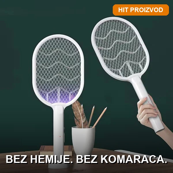 Električni reket protiv komaraca sa UV lampom Električni reket protiv komaraca sa UV lampom 3000V — 2u1 reket i automatska lampa za insekte