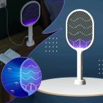 UV lampa na električnom reketu za komarce — automatski privlači i eliminiše insekte tokom noći