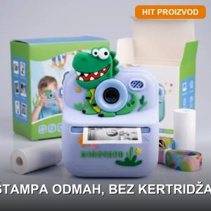Fotoaparat za decu sa štampačem dinosaurus plavi – instant termalna štampa za decu