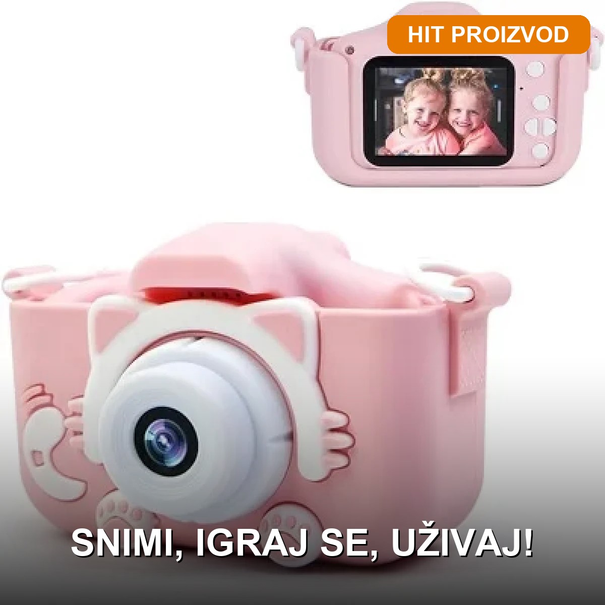 Fotoaparat za decu — roze sa ušima Fotoaparat za decu roze boje sa ušima i silikonskom zaštitnom maskom