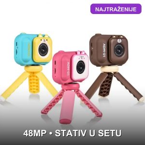 dečiji fotoaparat sa mini stativom — prednja strana