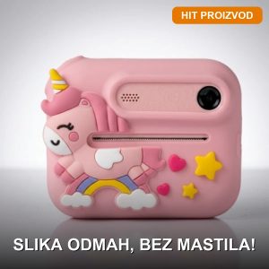 Fotoaparat za decu sa štampačem i silikonskom maskom jednoroga sa zvezdicama