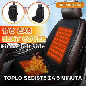 Grejna podloga za auto sedište postavljena na vozačko mesto sa vidljivim prekidačem i kablom za 12V upaljač