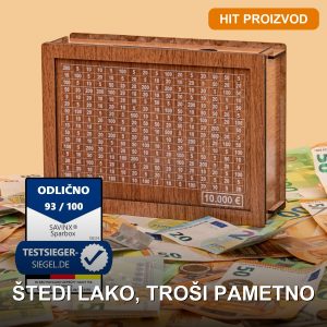 Keš kutija za štednju novca — metalna kasica sa otvorom za kovanice i novčanice