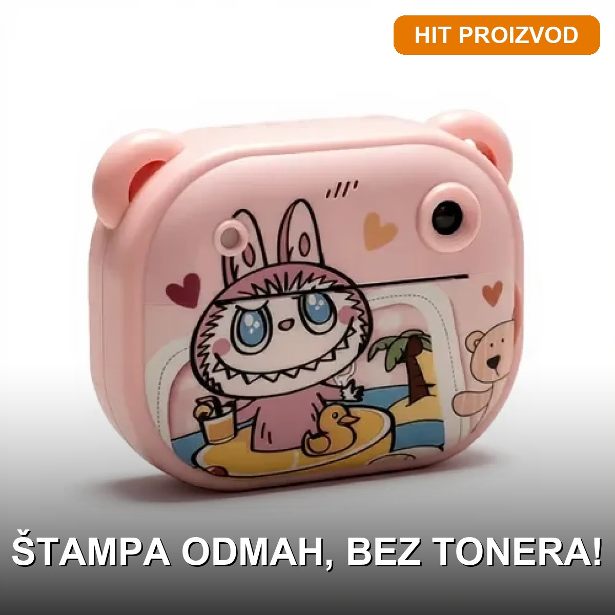 Labubu fotoaparat sa štampačem slika Labubu fotoaparat sa štampačem slika u roze boji za decu