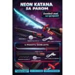 LED katana sa maglenim efektom u ruci – prikaz upotrebe za cosplay i fotografisanje