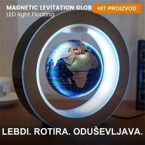 Levitirajući globus koji lebdi iznad magnetne baze na radnom stolu