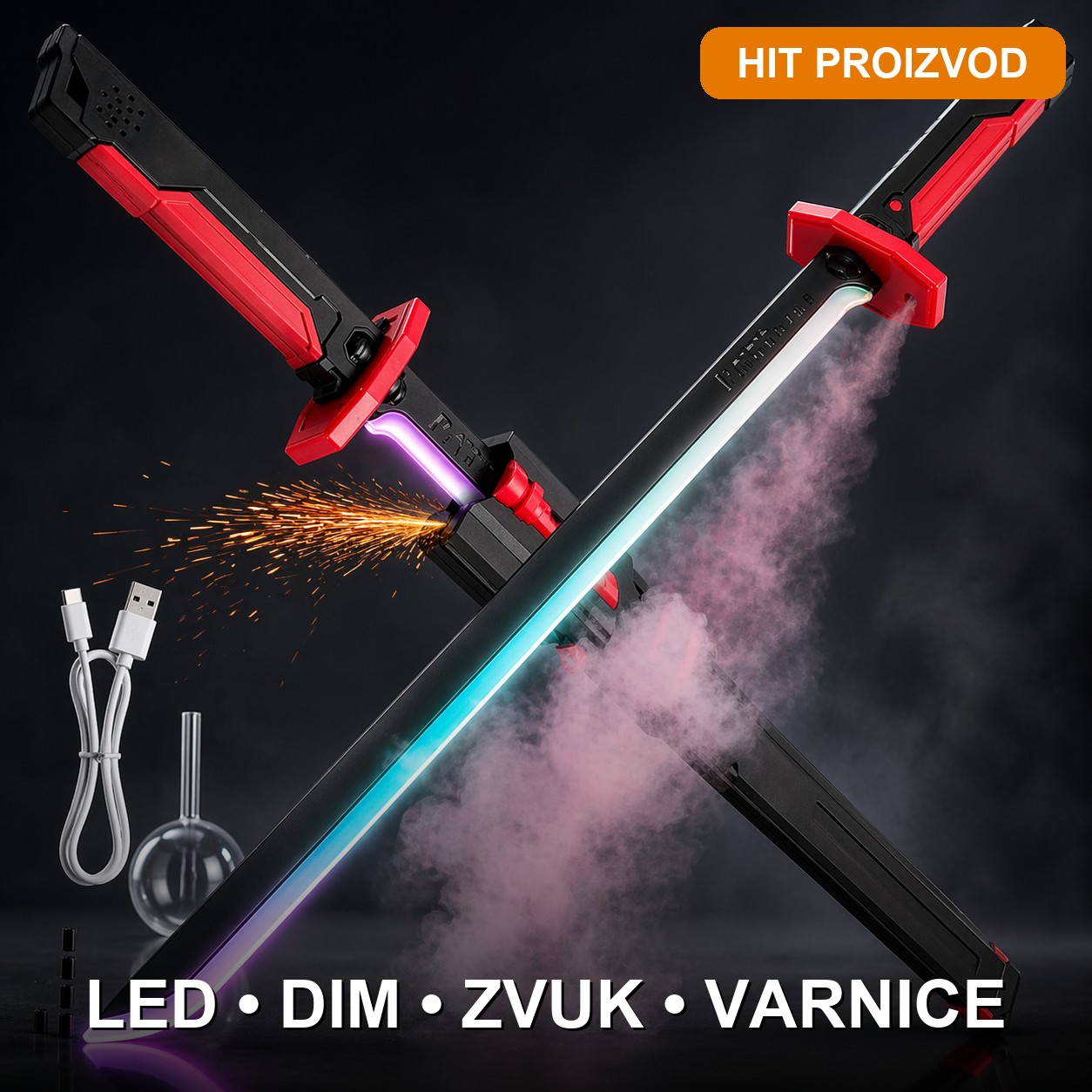 LED mač sa efektom dima LED mač sa efektom dima — prednja strana