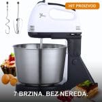 Ručni mikser sa metalnom posudom, 7 brzina, 300W moć