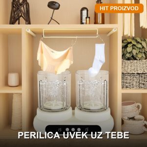 Mini prenosiva mašina za veš 3L – sklopiva putna perilica na beloj podlozi