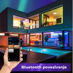 Pametna LED plafonjera prikazuje različite boje svetlosti u spavaćoj sobi — topla, hladna i RGB boja