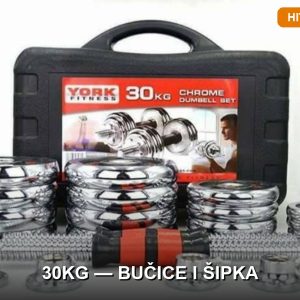 Podesive bučice 30kg sa šipkom za spajanje — kompletan set za kućni trening