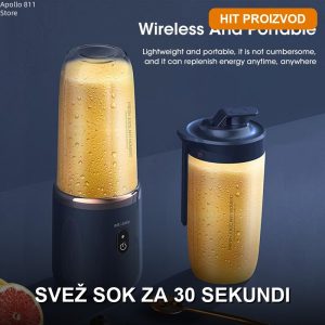 Prenosivi blender sokovnik sa svežim voćem na stolu — kompaktan USB model
