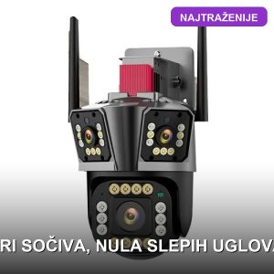 PTZ WiFi kamera sa 3 sočiva za kuću i dvorište — noćni režim i detekcija pokreta