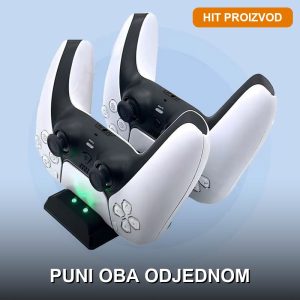 Punjač za PS5 kontrolere — dual charging dock sa dva DualSense džojstika na bazi