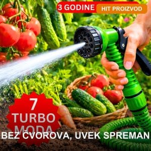 Rastegljivo baštensko crevo 7U1 FLEX Turbo 22,5m sa pištoljem na 7 modova — kompletan set