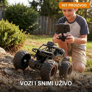 RC džip na daljinski sa HD kamerom – crni model sa metalnom suspenzijom i krupnim gumama