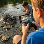 Detalj HD kamere na prednjem delu RC džipa na daljinski – live prenos na telefon