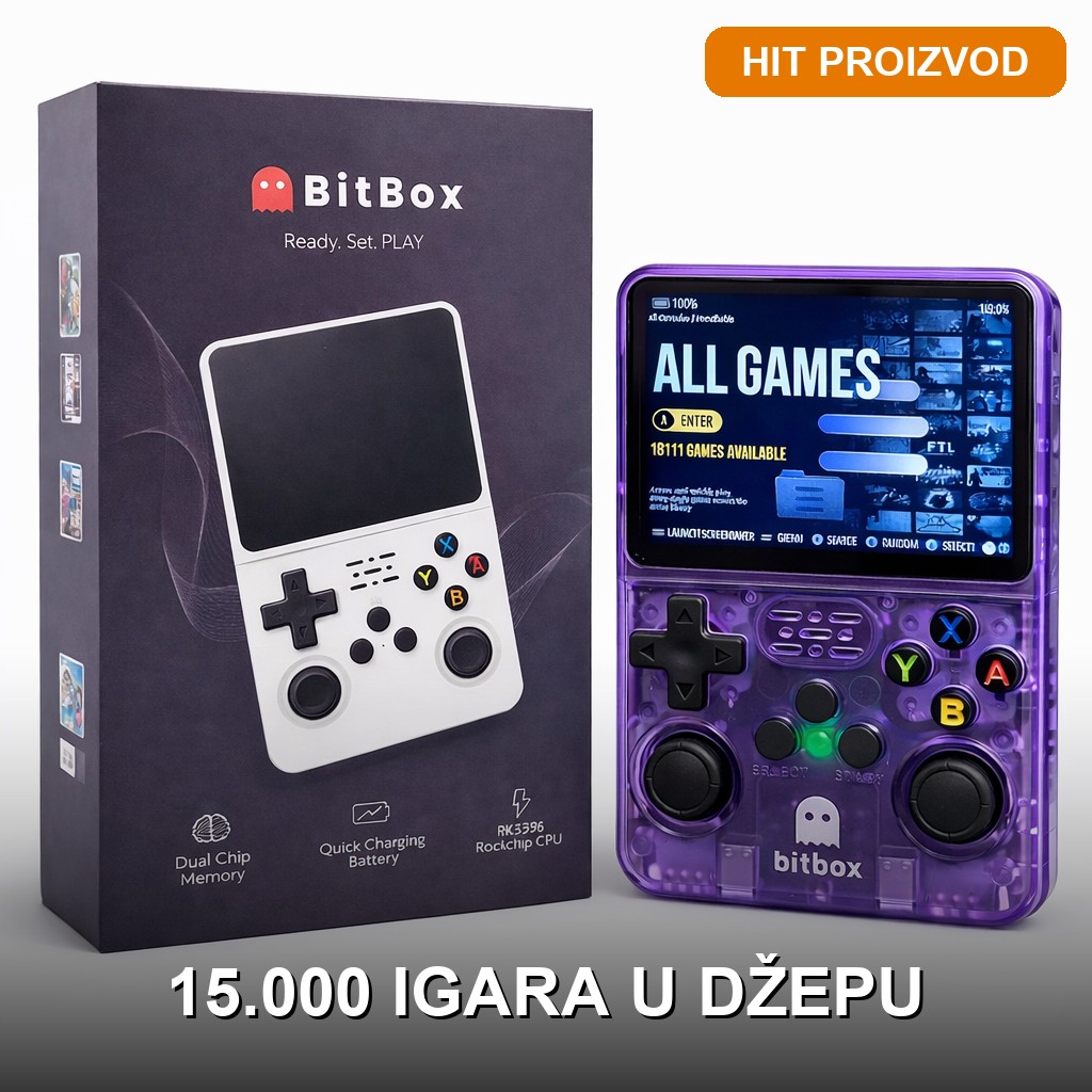 Retro Konzola sa 15.000 Igara Retro konzola sa 15.000 igara — ekran 3.5 inča, 64GB memorija, PSP i NES podrška